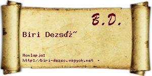 Biri Dezső névjegykártya